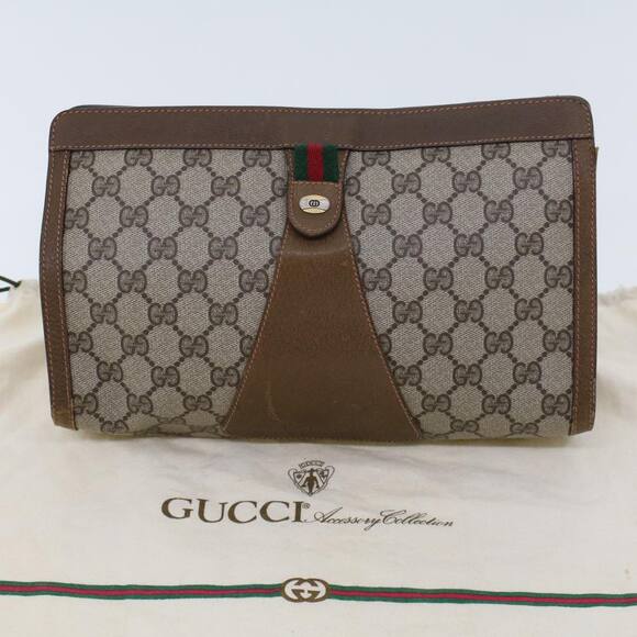 GUCCI GG Canvas Web Sherry Line Clutch Bag Beige Red Green 89.01.033 - Picture 12 of 16